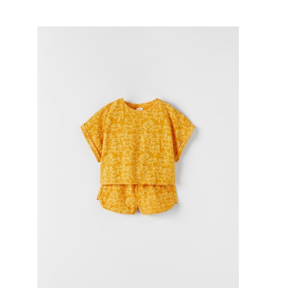 Yellow Palm TreesPatterned Crop Top and Shorts Set